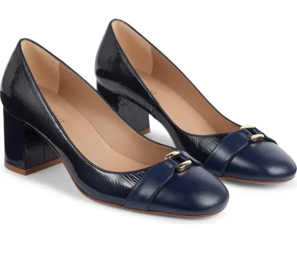 LK Bennett Kate Leather Square Toe Pumps Navy Blue 38